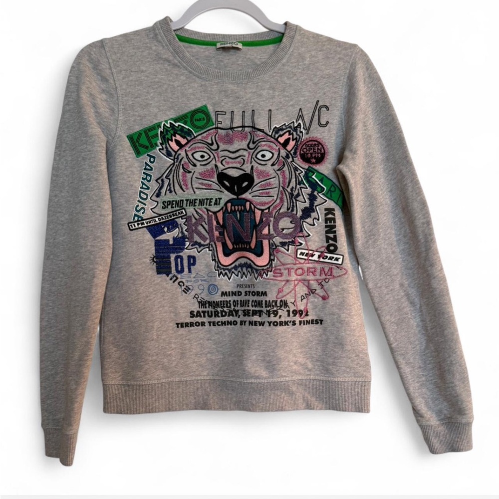Kenzo Grey Sweatshirt with Multicolor Tiger Graphic